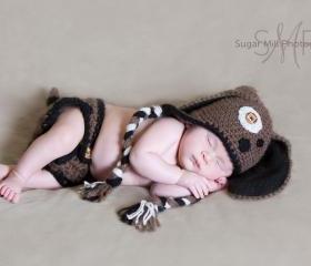 Puppy Hat and Diaper Cover Set- Baby Boy- Newborn Photo Prop- Dog Hat-Crochet- Gift- Baby- All Sizes