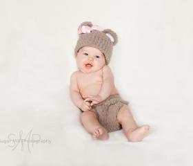 Baby Girl Hat with Tail hat and Diaper Cover Set- Crochet Photo Prop- Removable Ribbon - Newborn - Costume - Gift