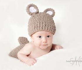 Boy Bear Hat and Diaper Cover Set with Tail - Crochet- Photo Prop- Costume- Newborn Crochet Hat- Baby Crochet Hat