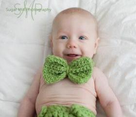 Bow Tie and Diaper Cover, Costume, Newborn Crochet Photo Prop, Dress Up, Baby, Gift, Any Color, Green