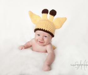 Crochet Baby Giraffe Hat and Diaper Cover Set - Costume - Baby Crochet Hat - Newborn Hat - Photo Prop
