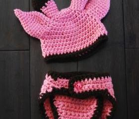 Crochet Baby Girl Giraffe Hat and Diaper Cover Set - Costume - Baby Crochet Hat - Newborn Hat - Photo Prop- Dress Up